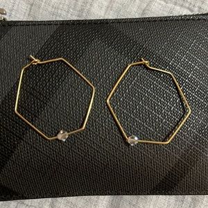 Hexagon Wire Earrings with Clear Bead Detail - 1.5 inches